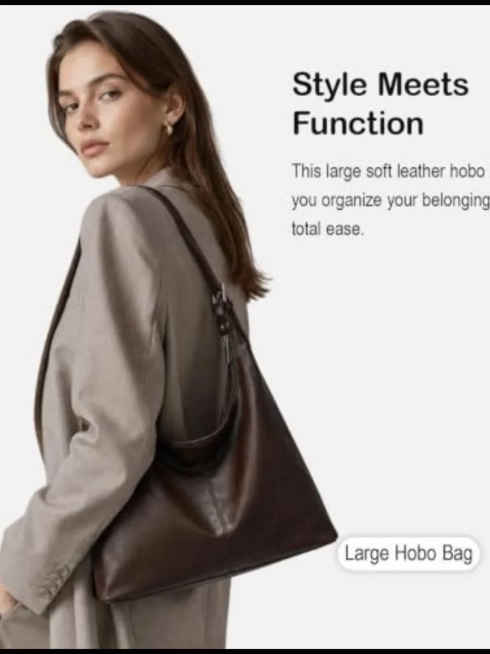 Large Vegan Leather Hobo Bag Slouchy Shoulder Purse Work Handbag